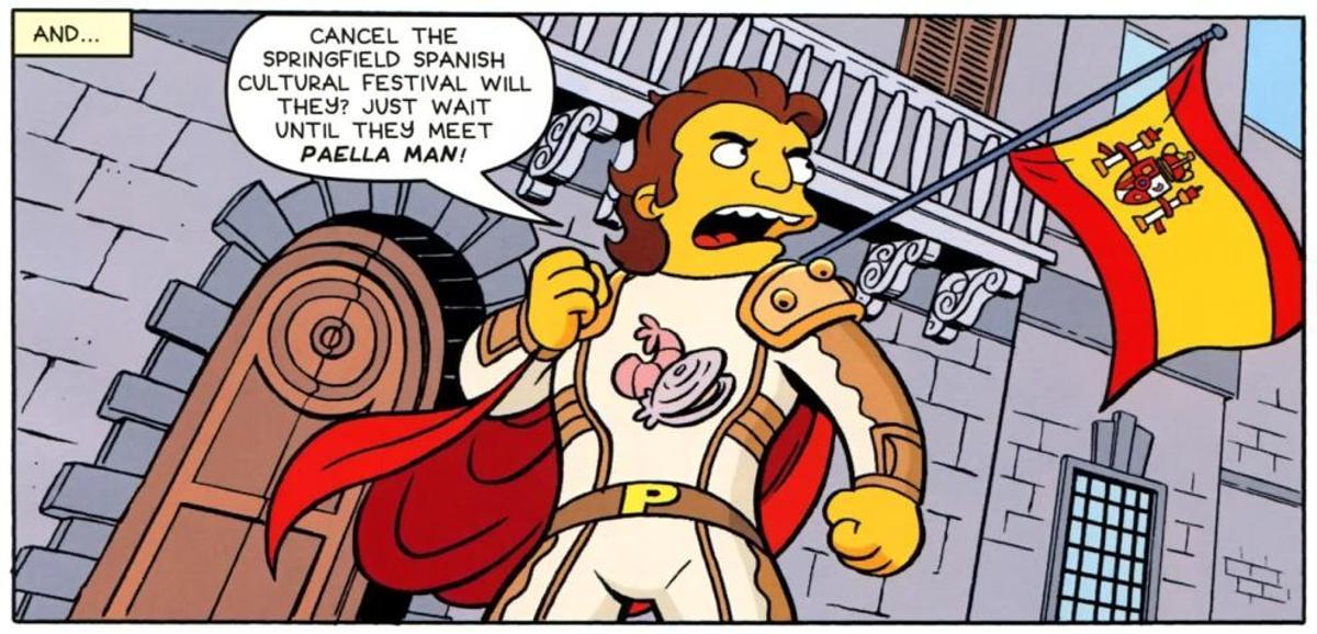 «Paella Man» en acción en el cómic de los Simpson.