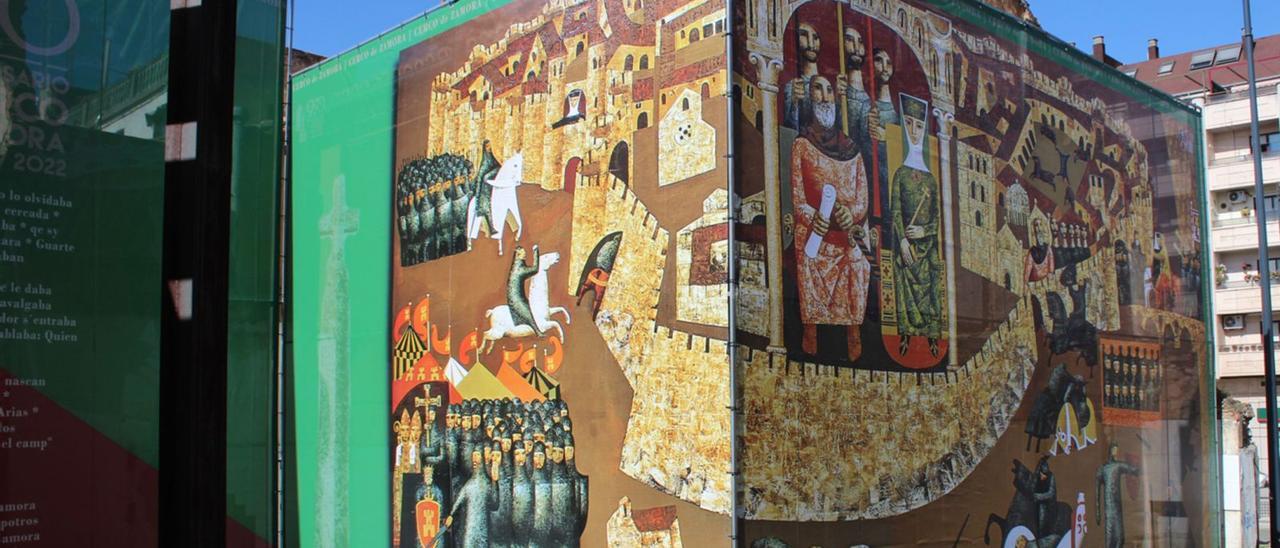 Reproducción del mural de Antonio Pedrero sobre el Cerco de Zamora en la capital.