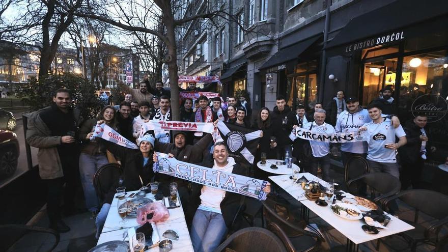 La afición del Celta calienta para el encuentro contra el Estrella Roja
