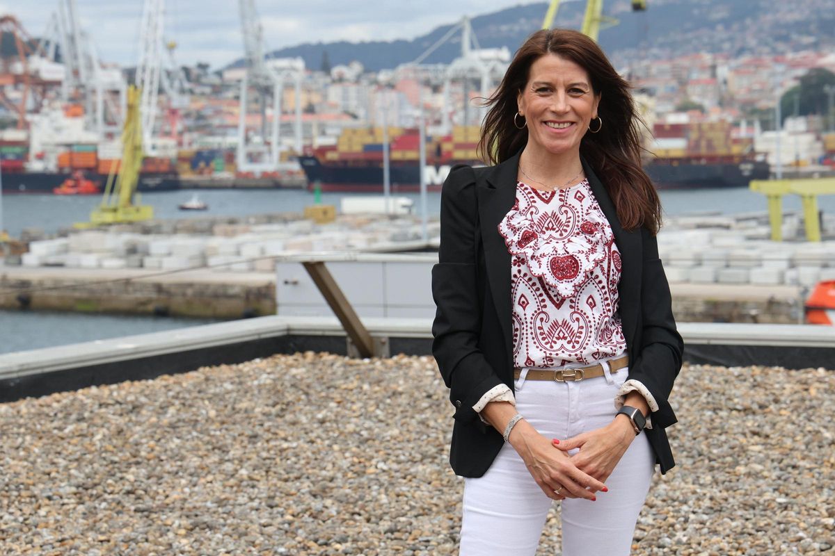 Allegue, con el puerto de Vigo al fondo.
