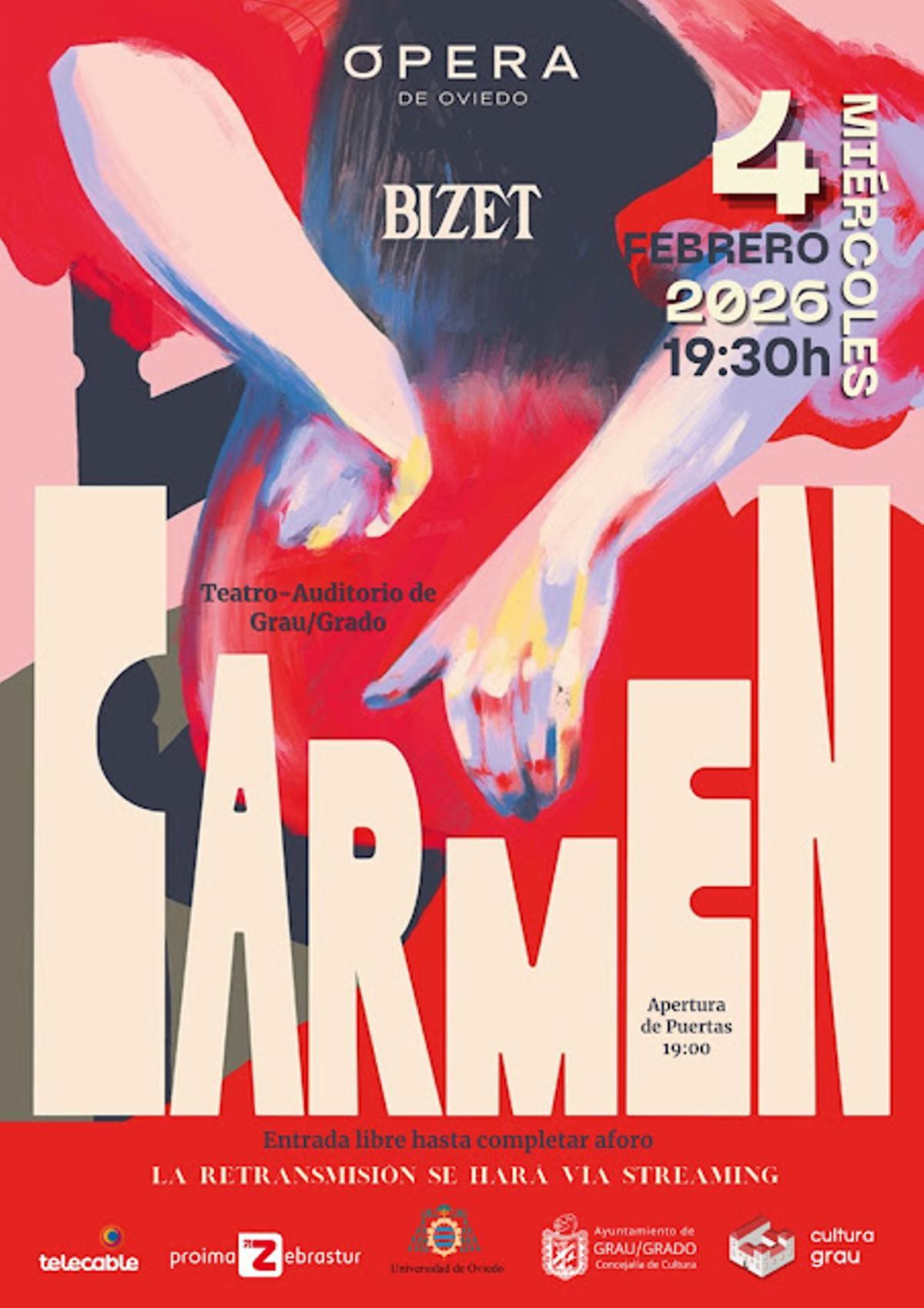 Cartel promocional de la retransmisión en directo en Grado.