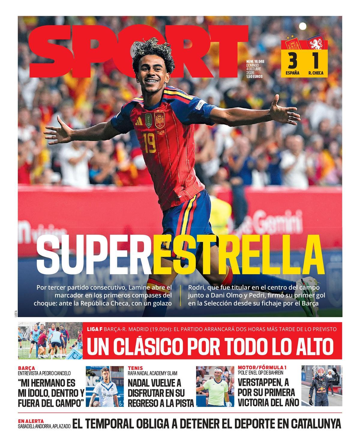Esta es la portada de SPORT de hoy domingo, 4 de octubre de 2026