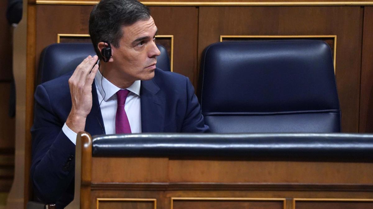 El presidente del Gobierno, Pedro Sánchez, durante la sesión de control al Gobierno este miércoles en el Congreso.