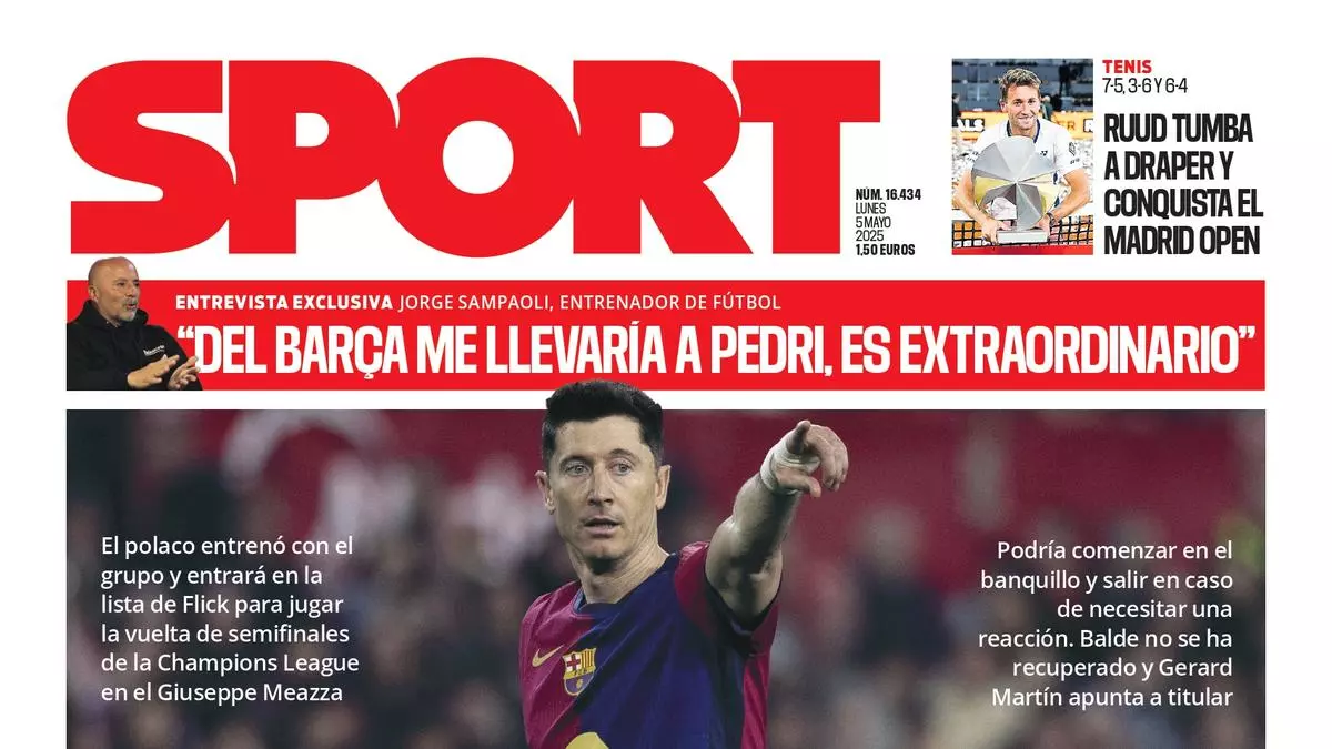 La portada de SPORT de hoy lunes, 5 de mayo de 2025