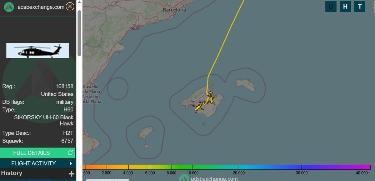 Trayectoria de los dos helicópteros Black Hawk, a su paso por Mallorca, en la mañana de este viernes