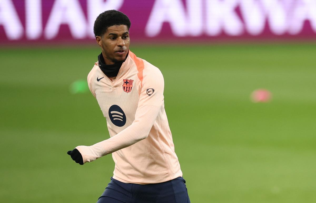 NEWCASTLE (United Kingdom), 09/03/2026.- Marcus Rashford of Barcelona attends a training session in Newcastle, Britain, 09 March 2026. FC Barcelona will face Newcastle United in their UEFA Champions League Round of 16 1st leg match on 10 March. (Liga de Campeones, Reino Unido) EFE/EPA/ADAM VAUGHAN