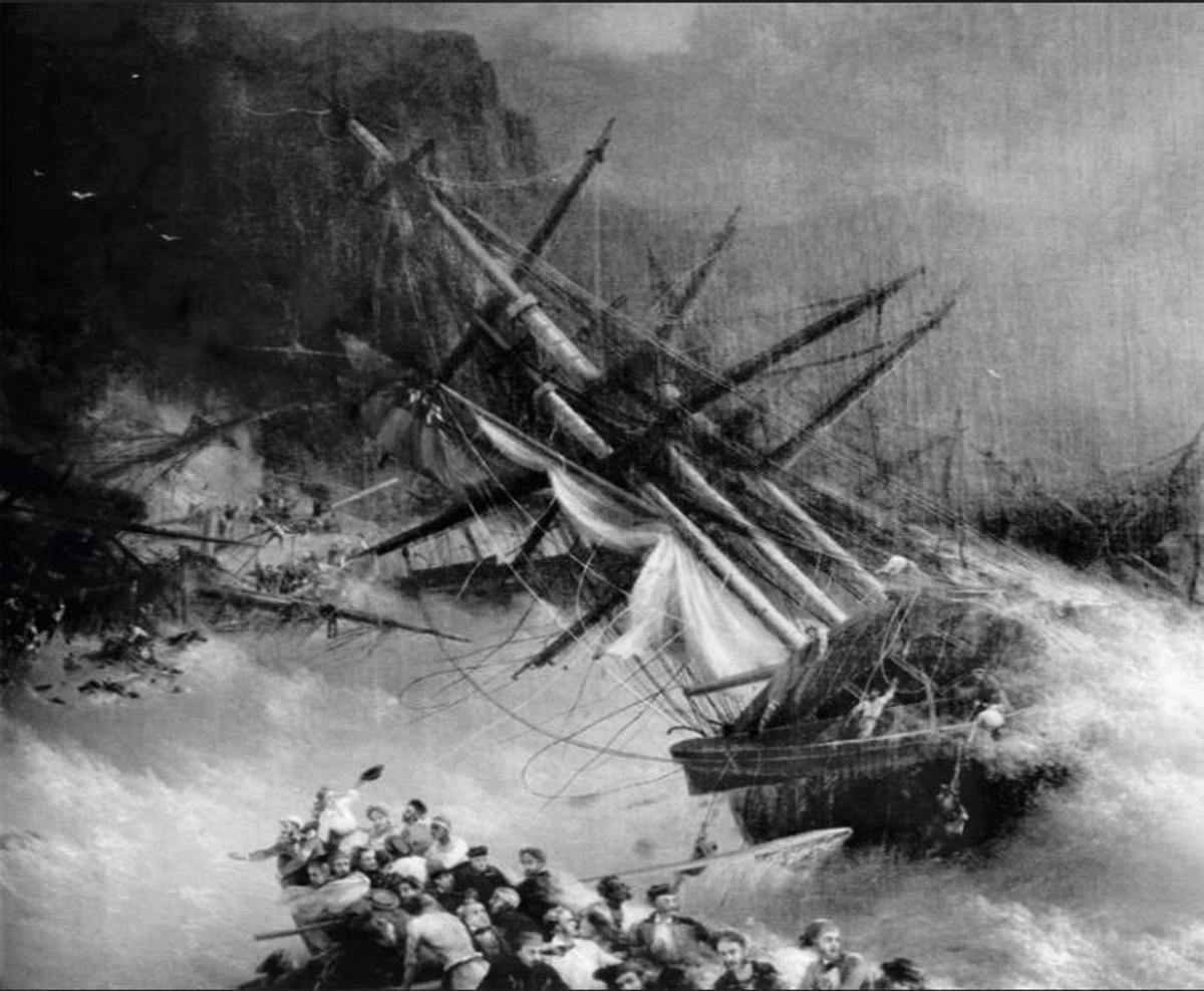 Un gravado dun naufraxio en Galicia.