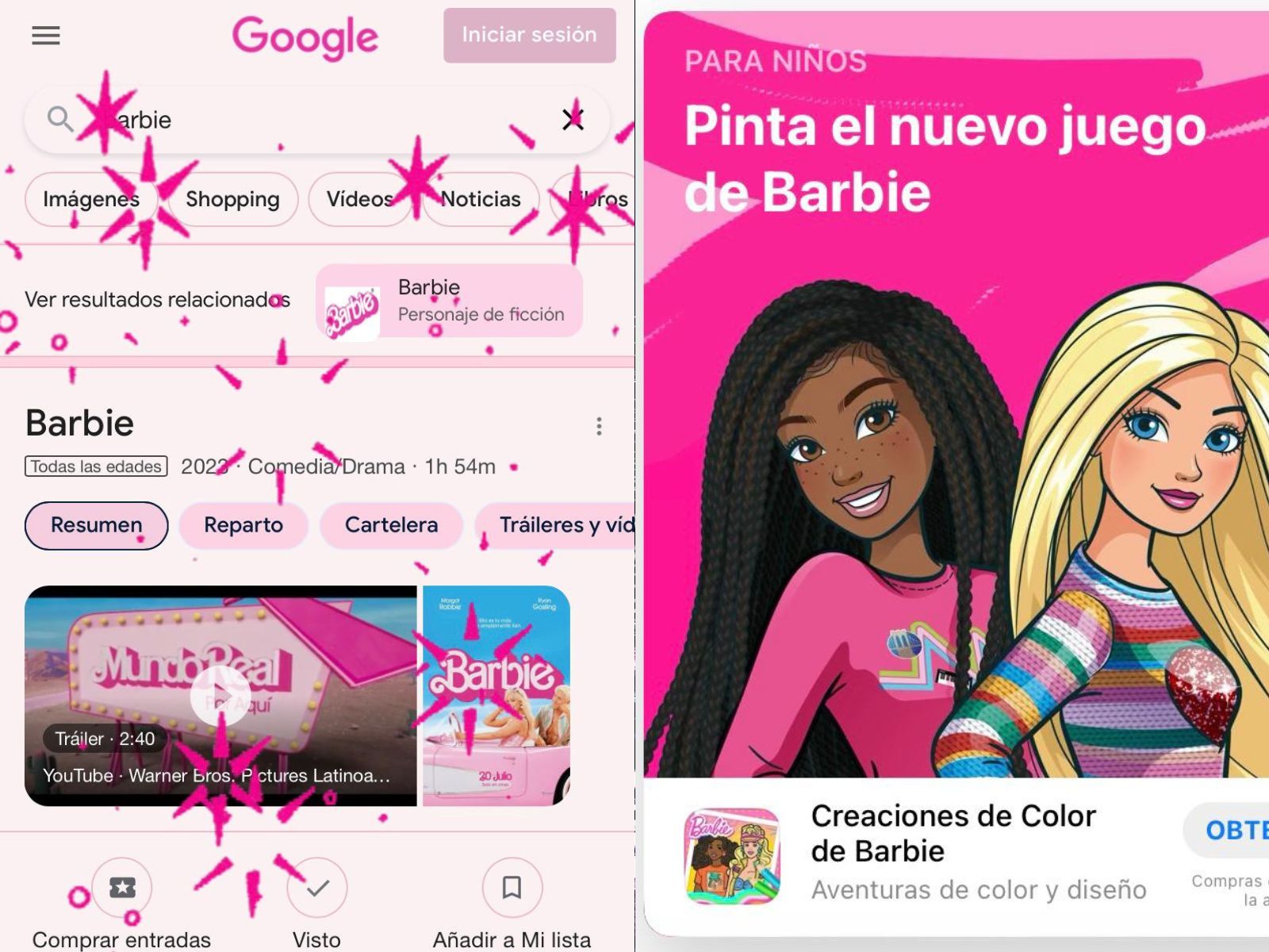 Campaña de &#039;Barbie&#039; en Google y en Apple Store.