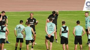 La selección albiceleste, en un entrenamiento previo a los JJOO.