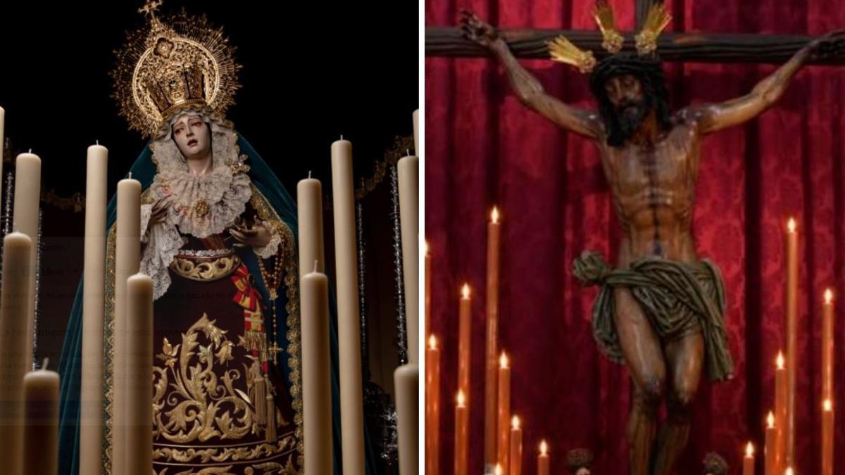 La Virgen Mediadora aguarda en su trono en el interior del Ave María, mientras el Cristo de la Agonía preside un altar en San Julián.