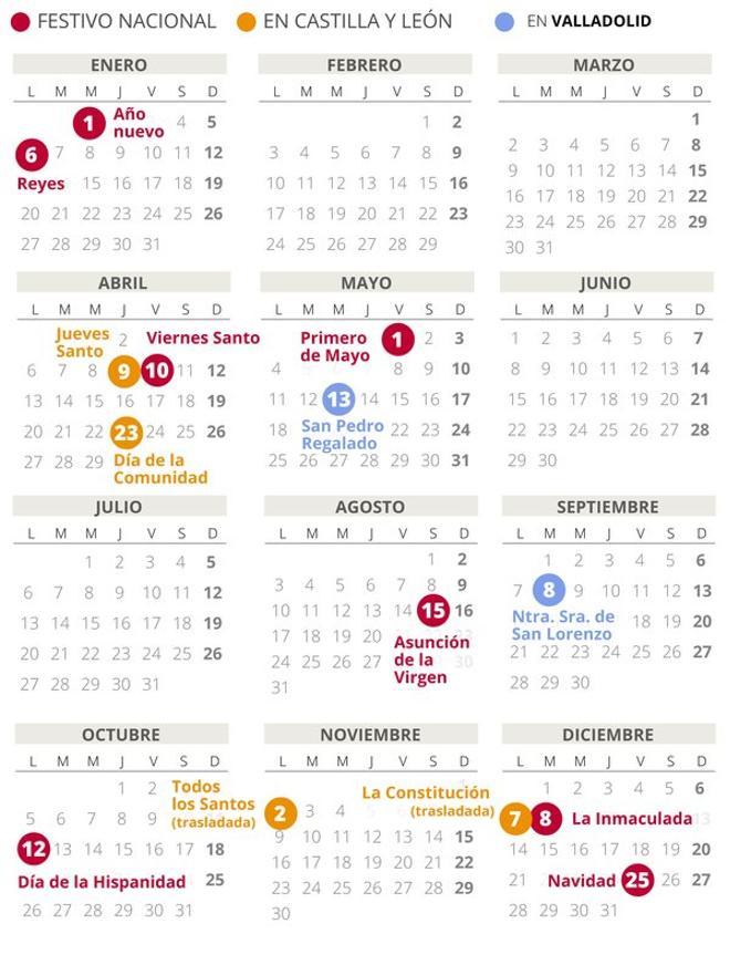 Calendario laboral de Valladolid del 2020.