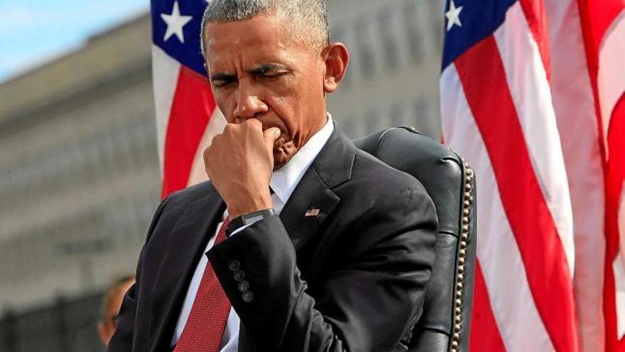 El president dels Estats Units, Barack Obama, visiblement compungit en el memorial de l&#039;11-S