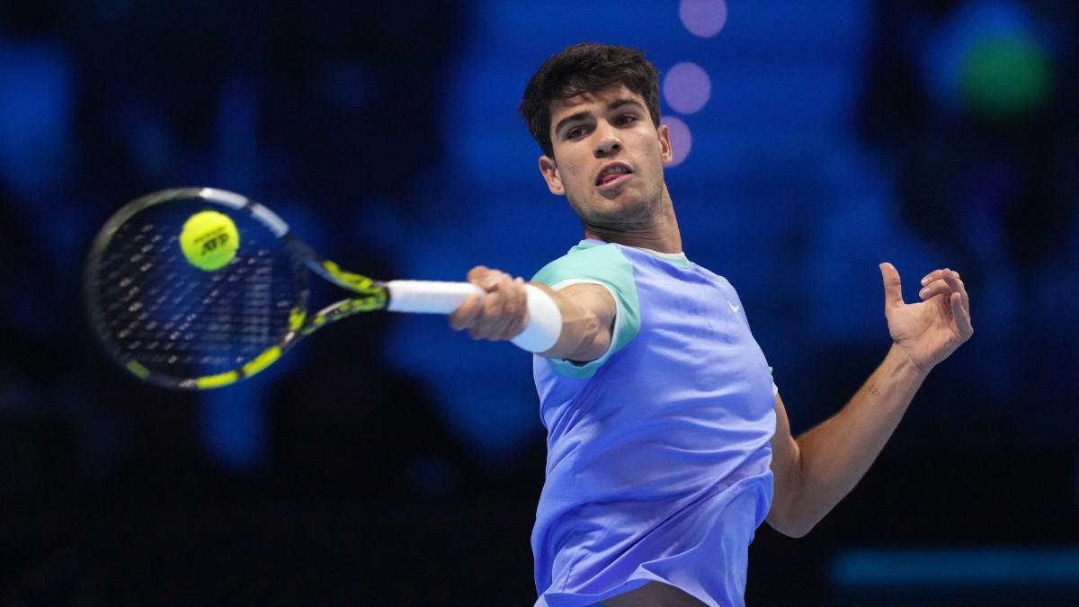 Alcaraz, durante el partido ante Ruud en las ATP Finals