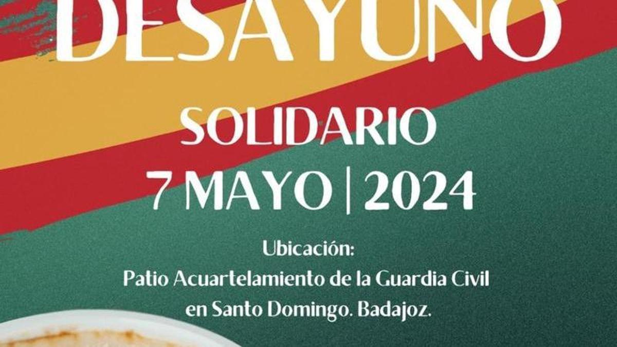 Cartel del desayuno solidario que organiza la Guardia Civil en Badajoz.