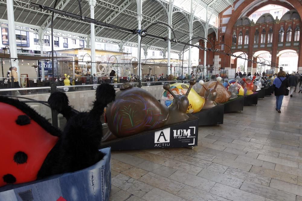 Exposición de caracoles gigantes en el mercado de Colón