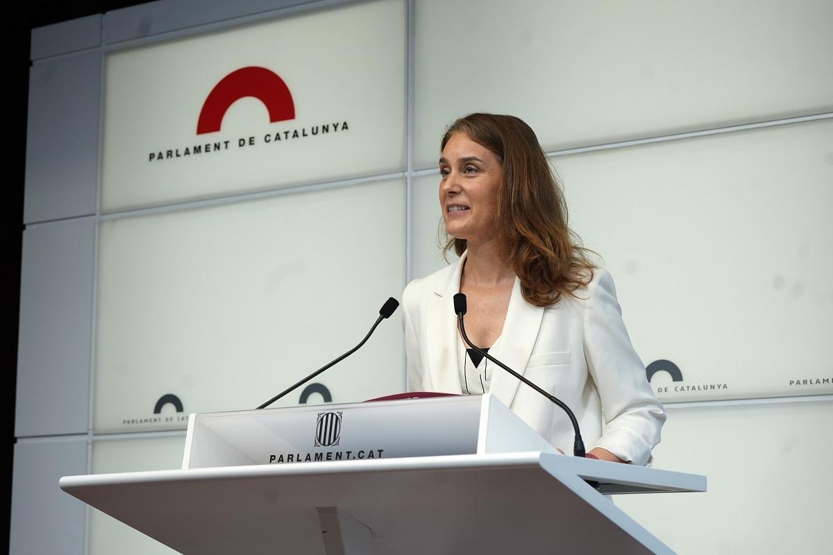 La líder de los Comuns en el Parlament, Jéssica Albiach, en rueda de prensa este jueves
