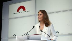 La líder de los Comuns en el Parlament, Jéssica Albiach, en rueda de prensa este jueves