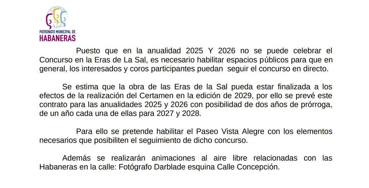 Extracto del pliego de condiciones del contrato del Certamen Internacional