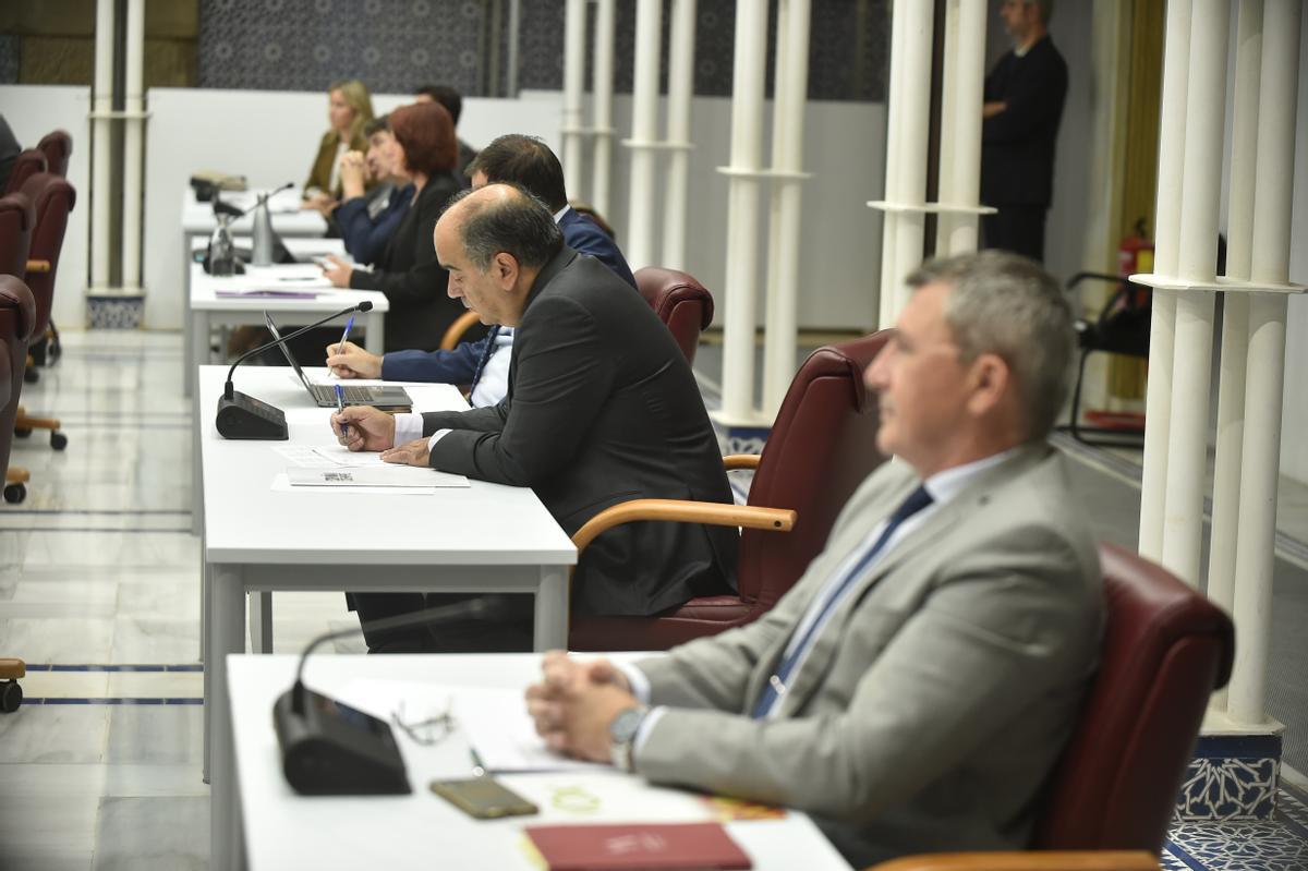Fila del Grupo Mixto en la Asamblea Regional. Solo falta Mabel Campuzano que, como miembro del Gobierno, se sienta delante.