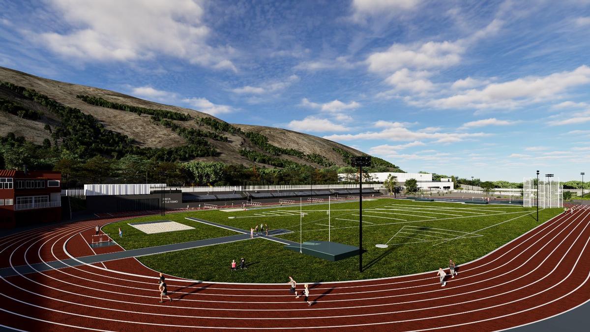 Recreación virtual de la que sería la nueva pista de atletismo en el polideportivo.