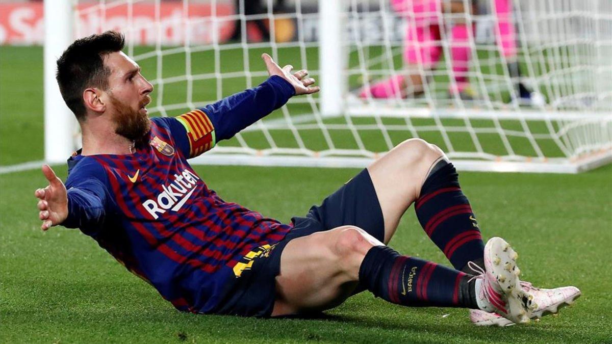 Messi celebra uno de los tantos al Liverpool el pasado mes de mayo