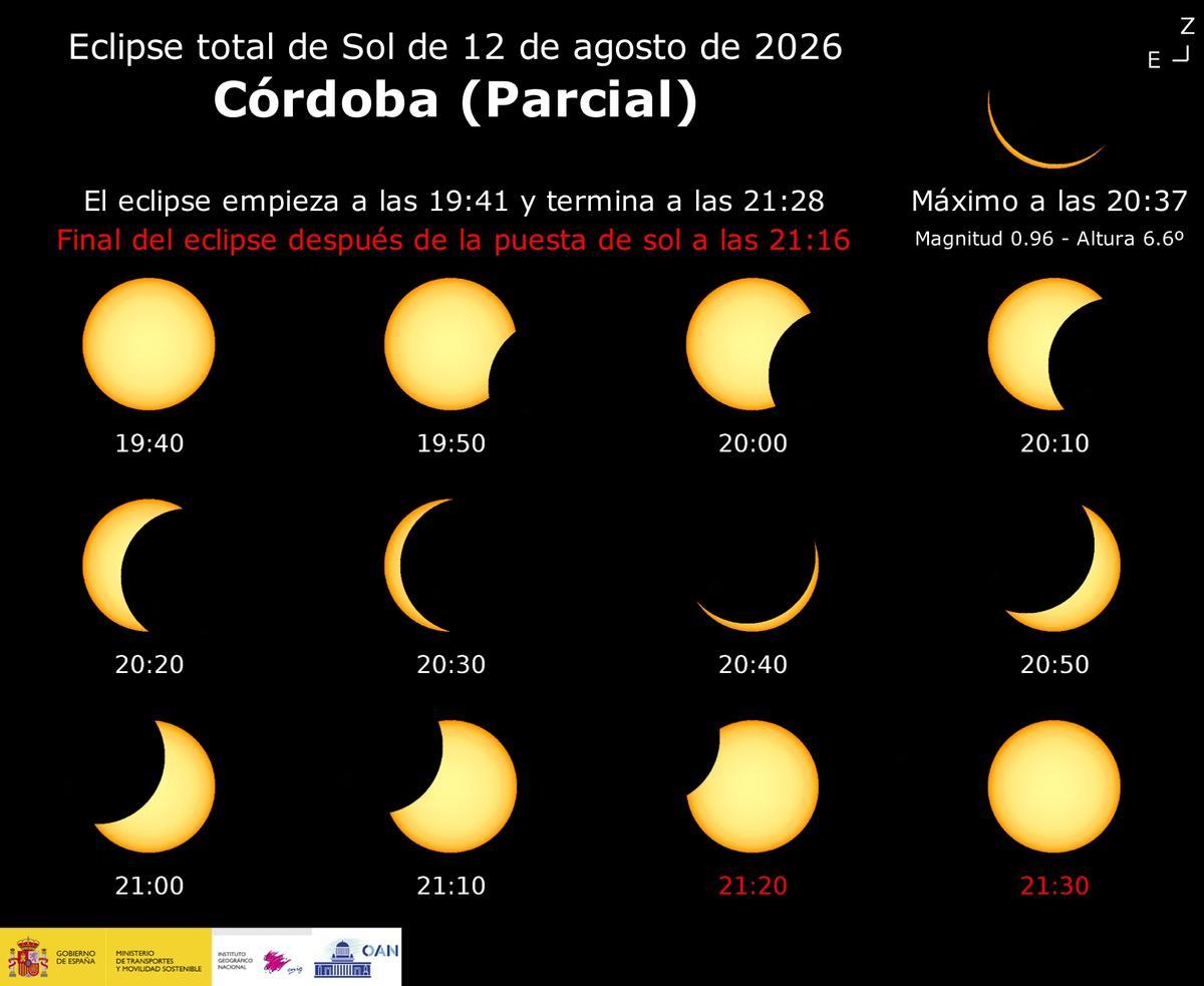 Así se verá el eclipse solar de 2026 en Córdoba.