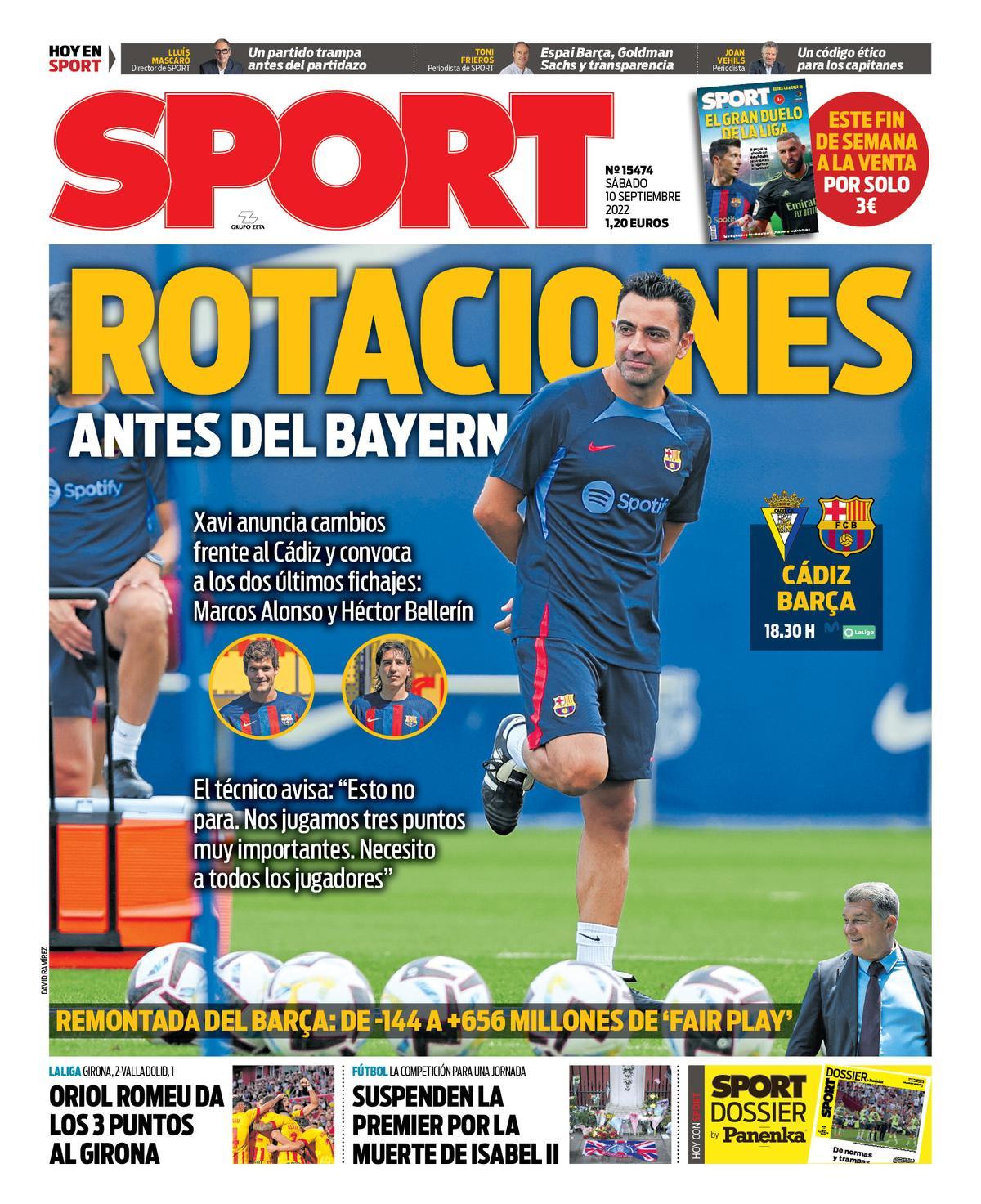 Esta es la portada de SPORT del sábado 10 de septiembre