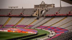 Una imagen de Montjuïc antes del Barça-Osasuna de la Liga.