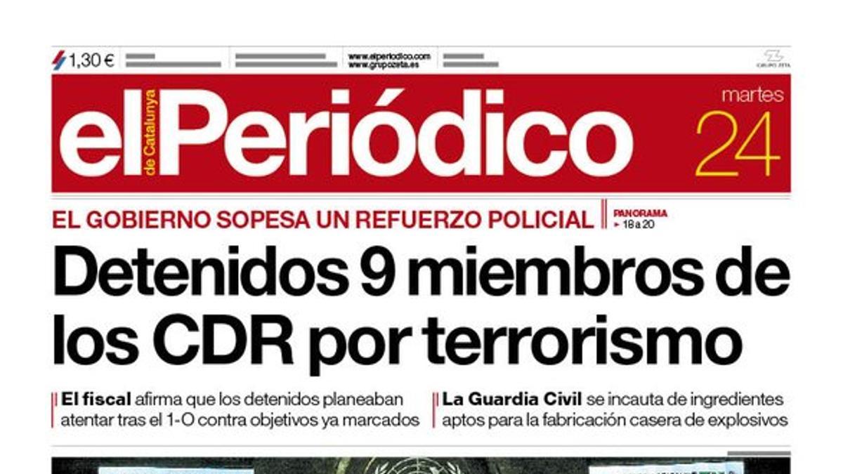 La portada de EL PERIÓDICO del 24 de septiembre del 2019.