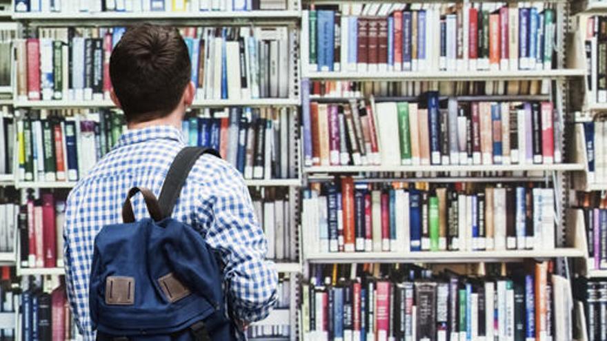 Un estudiante, en una biblioteca.