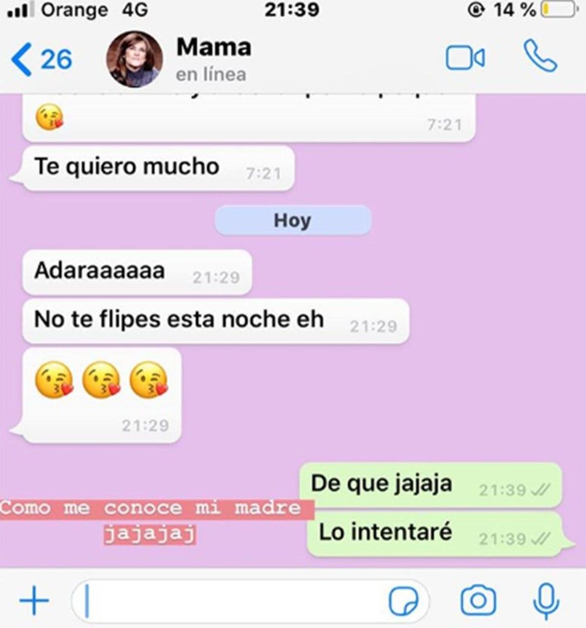 Conversación de Whatsapp de Adara y su madre