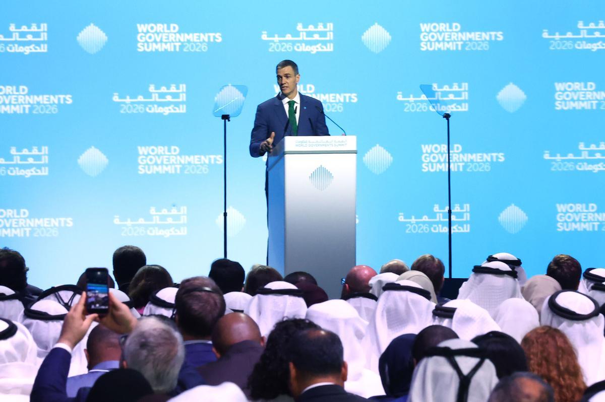 El presidente del Gobierno, Pedro Sánchez, este martes en la Cumbre Mundial de Gobiernos que se celebrará en Dubái, Emiratos Árabes Unidos.