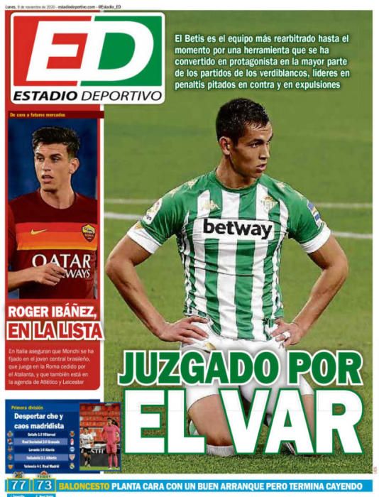 Portada ESTADIO DEPORTIVO lunes 9 noviembre 2020