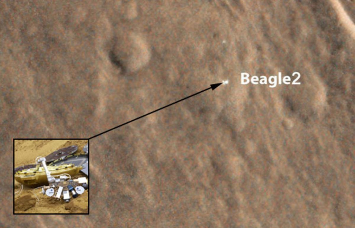 Imatge de Mart amb una recreació de la sonda ’Beagle 2’.