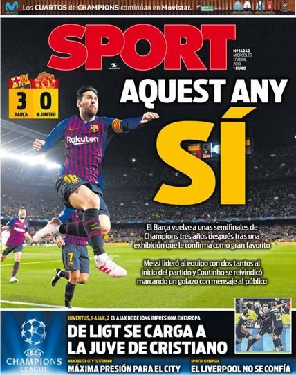 Portada SPORT miércoles 17 de abril de 2019