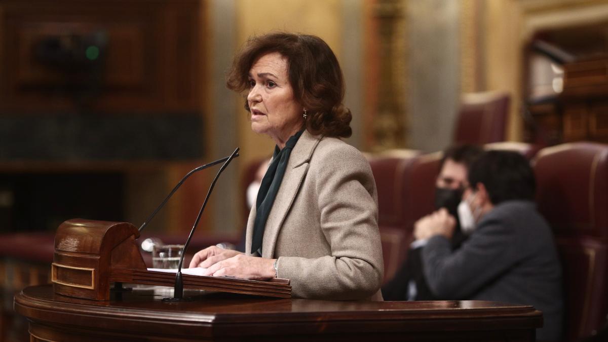 La vicepresidenta primera del Gobierno, Carmen Calvo, en el Congreso