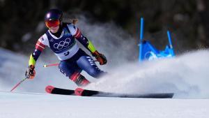 Mikaela Shiffrin, durante su participación en el eslalon gigante de Cortina 