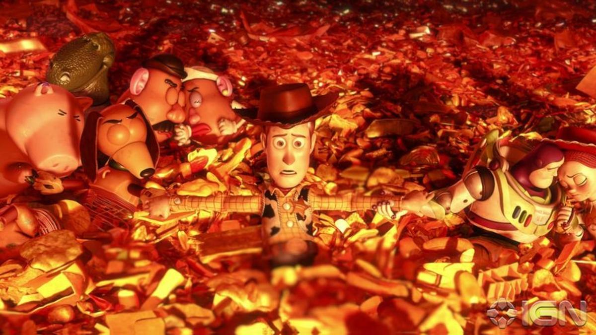 Escena terrible de 'Toy Story 3', con los juguetes a punto de morir en el incinerador.