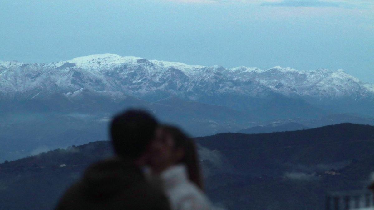 Vista de la Sierra de las Nieves desde los Montes tras la nevada de la borrasca Filomena.