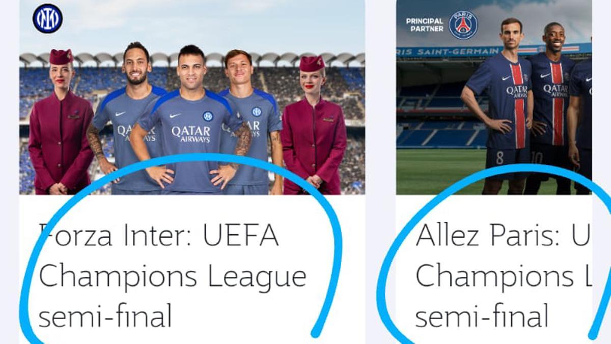 'Qatar Airways' ya animaba a sus dos clubs patrocinados antes de las semifinales