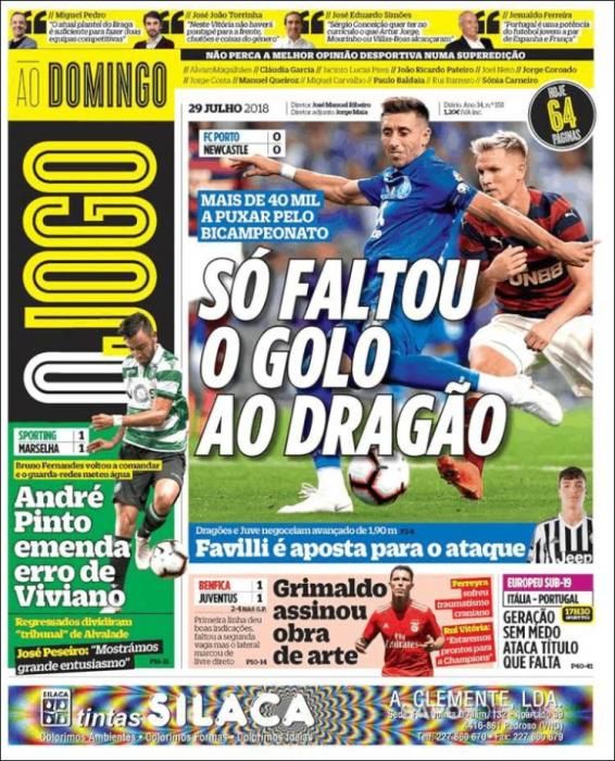 Portada O JOGO  domingo 29 de julio de 2018