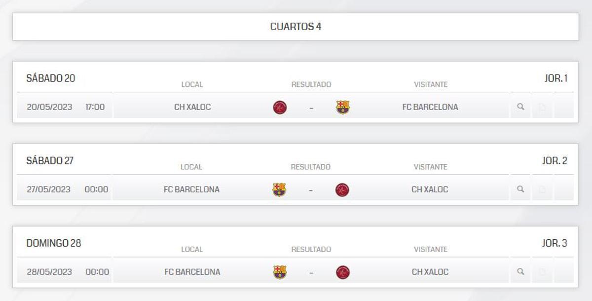 Calendario de los cuartos de final del Xaloc CH.