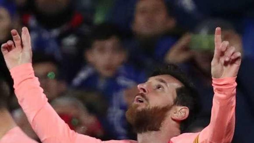 Messi celebra su gol en Getafe.