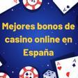 Ilustración con fichas de casino, cartas de casino y título sobre los mejores bonos de casino online en España.