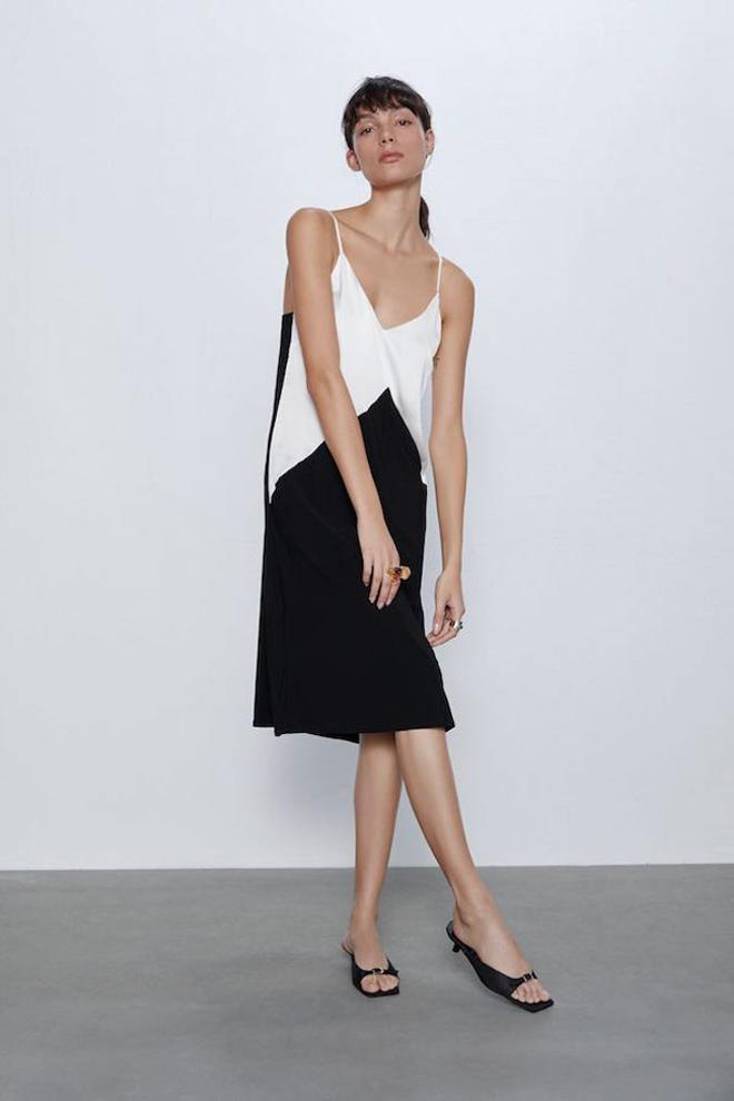 Vestido lencero blanco y negro, de Zara