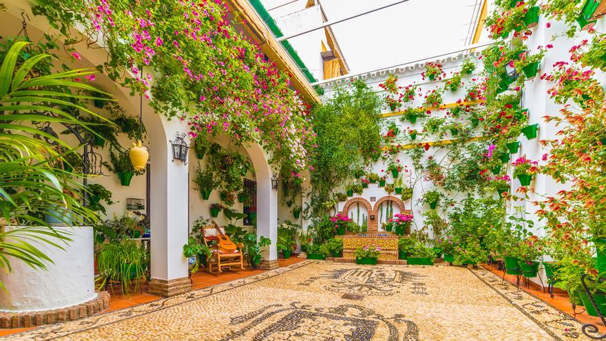 Un patio lleno de flores en Córdoba.