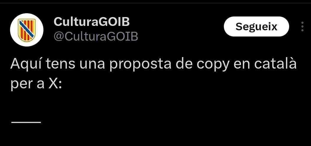 Imagen del tuit publicado por parte de la Conselleria de Turismo del Govern