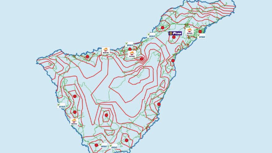 Mapa con la localización de las nuevas electrolineras de la Isla.