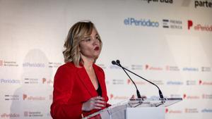 La ministra Pilar Alegría, este viernes en el deayuno de EL PERIÓDICO DE ARAGÓN en Zaragoza.