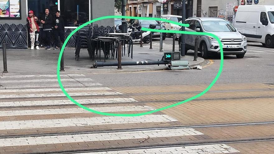 Árboles, semáforos y palmeras al suelo por las fuertes rachas de viento en València